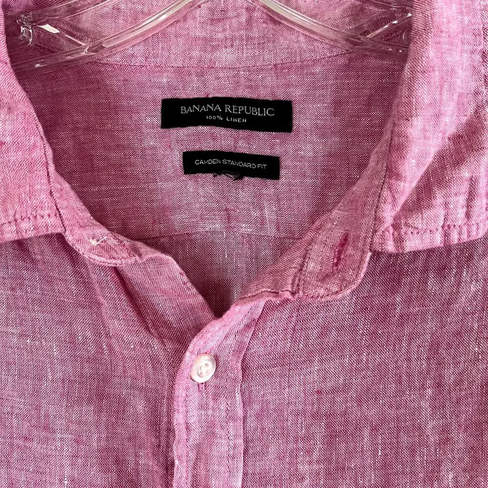 Banana Republic Camden Standard‎ Fit Button Down Shirt Mens L Pink 100% Linen